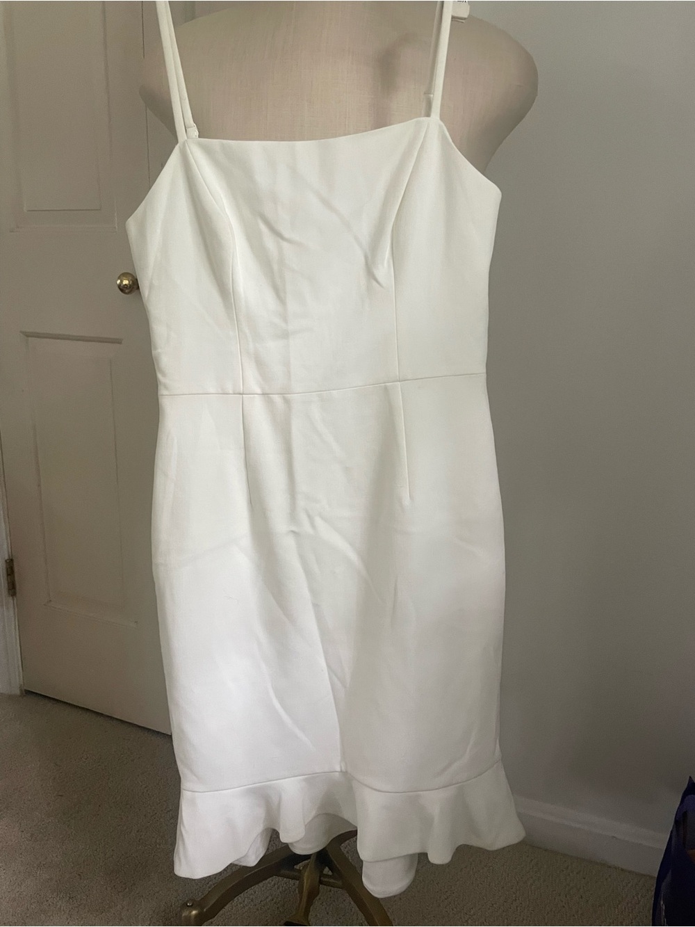 French Connection White Spaghetti-Strap Ruffle-Hem Mini Dress